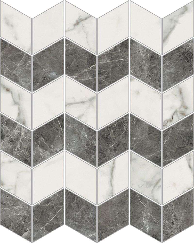 Мозаика Novabell Imperial Michelangelo Mosaico Bianco Apuano Levigato IMM 009L Zig-Zag, цвет белый серый, поверхность лаппатированная, прямоугольник, 300x350