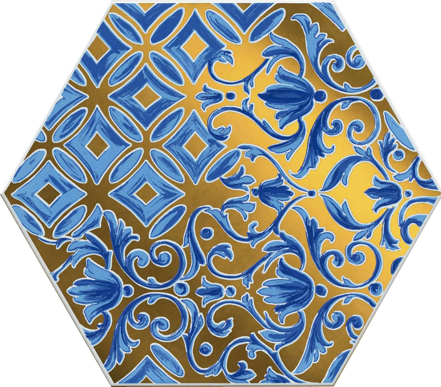 Декоративные элементы Kerama Marazzi Талья 1 VT\A427\24000, цвет голубой золотой, поверхность глянцевая, шестиугольник, 200x231