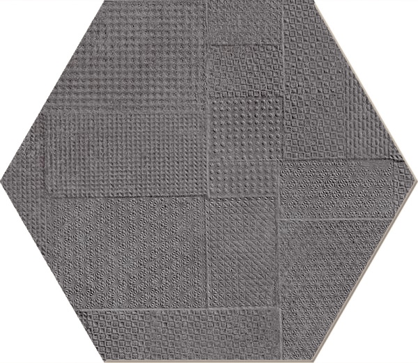 Керамогранит Emilceramica (Acif) Sixty Esagona Timbro Antracite Silk EKN4, цвет чёрный, поверхность матовая рельефная, шестиугольник, 182x210