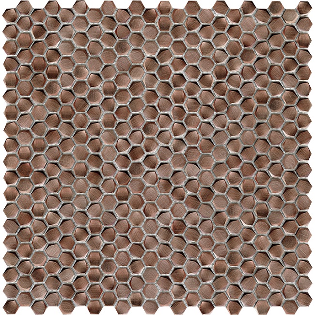 Мозаика L'Antic Colonial Gravity Aluminium Hexagon Copper L241716531, цвет коричневый, поверхность глянцевая, шестиугольник, 304x307