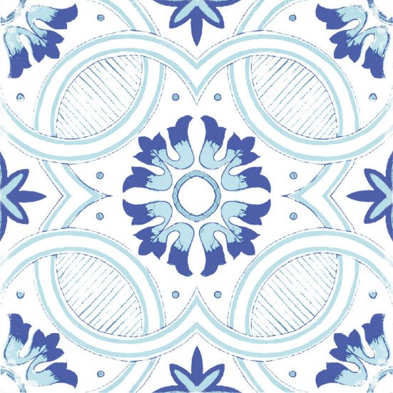 Декоративные элементы Savoia Vietri Decori Blu Mix 3 S22555DEC, цвет голубой, поверхность глянцевая, квадрат, 220x220