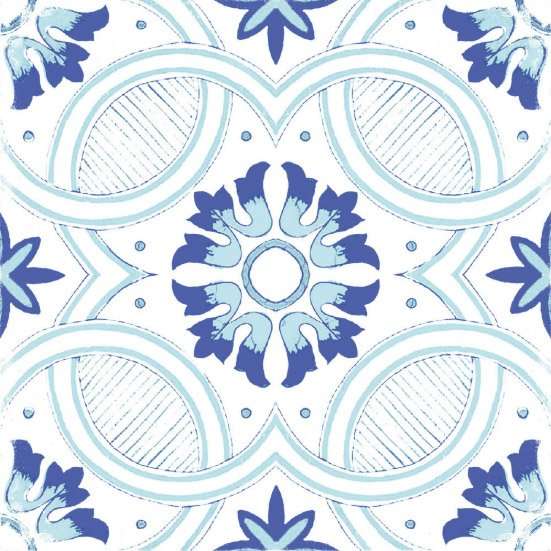 Декоративные элементы Savoia Vietri Decori Blu Mix 3 S22555DEC, цвет голубой, поверхность глянцевая, квадрат, 220x220
