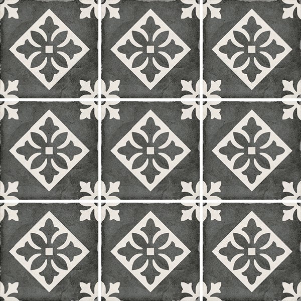 Декоративные элементы Equipe Art Nouveau Padua Black 24416, цвет чёрно-белый, поверхность матовая, квадрат, 200x200