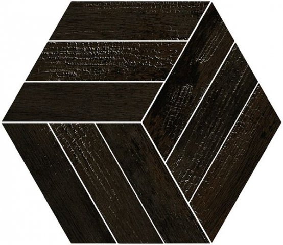 Керамогранит Vives World Woods Honeycomb Okinawa Carbon, цвет чёрный, поверхность матовая, прямоугольник, 380x445