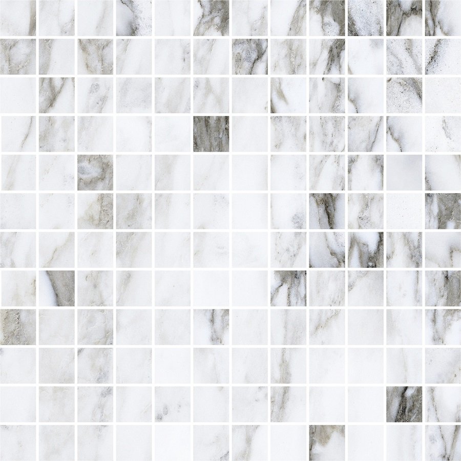 Мозаика Roberto Cavalli Lush Calacatta Renior Mosaico Foglio 509149, цвет белый серый, поверхность глянцевая, квадрат, 296x296