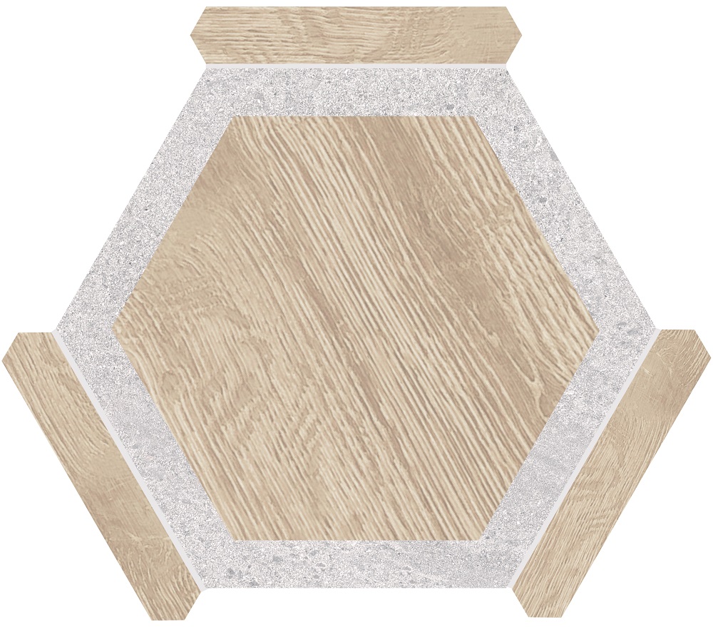 Керамогранит Monopole Avant Oregon Haya Gris 71246, цвет белый бежевый, поверхность матовая, шестиугольник, 220x250