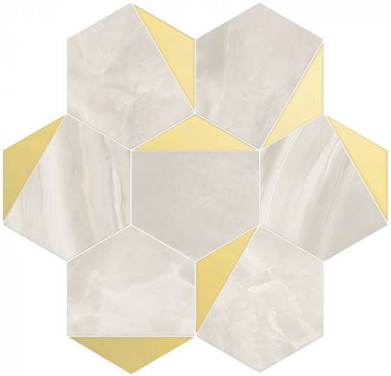 Мозаика Vallelunga Nolita Esagona Triangoli Oro Lusso 6001117, цвет бежевый, поверхность полированная, шестиугольник, 280x300
