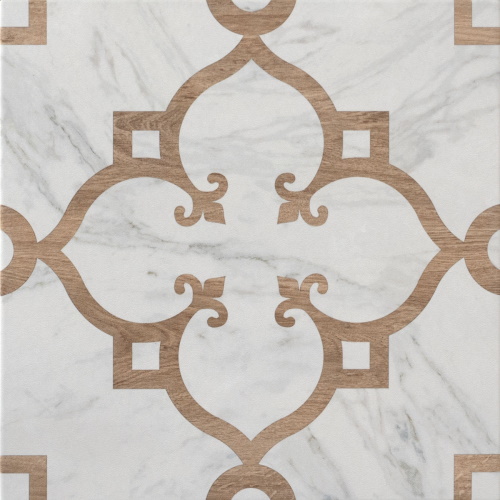 Керамогранит Keradom Marble & Wood Decoro 2, цвет белый коричневый, поверхность матовая, квадрат, 250x250