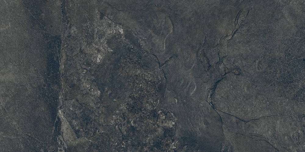 Широкоформатный керамогранит Tubadzin Grand Cave Graphite STR, цвет чёрный, поверхность матовая, прямоугольник, 1198x2398