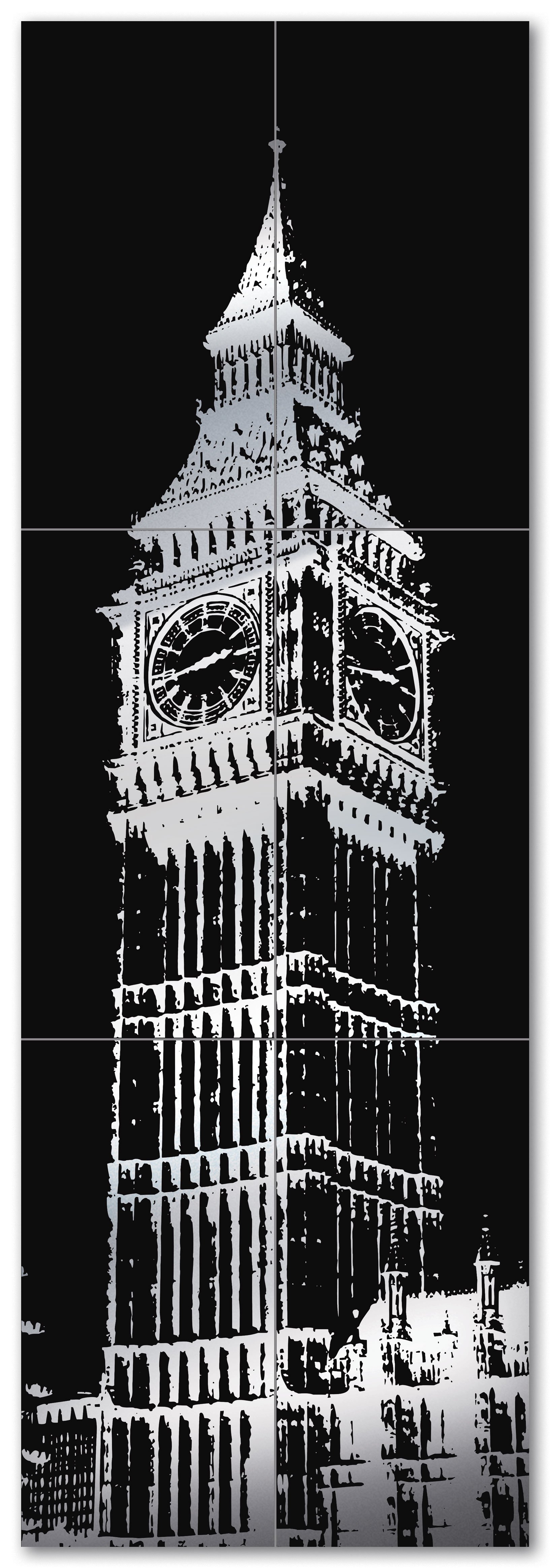 Панно Maciej Zien Piccadilly Big Ben 2, цвет чёрно-белый, поверхность глянцевая, прямоугольник, 1798x598