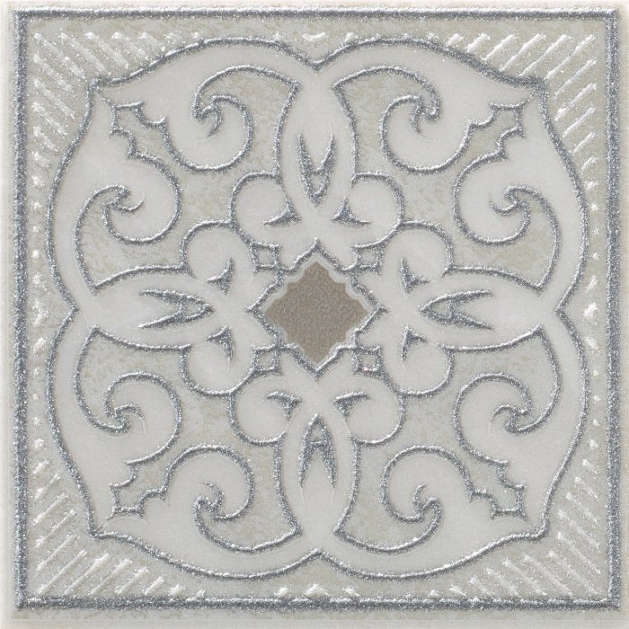 Вставки Colorker Corinthian Ares Silver Taco 219284, цвет серый, поверхность матовая, квадрат, 115x115
