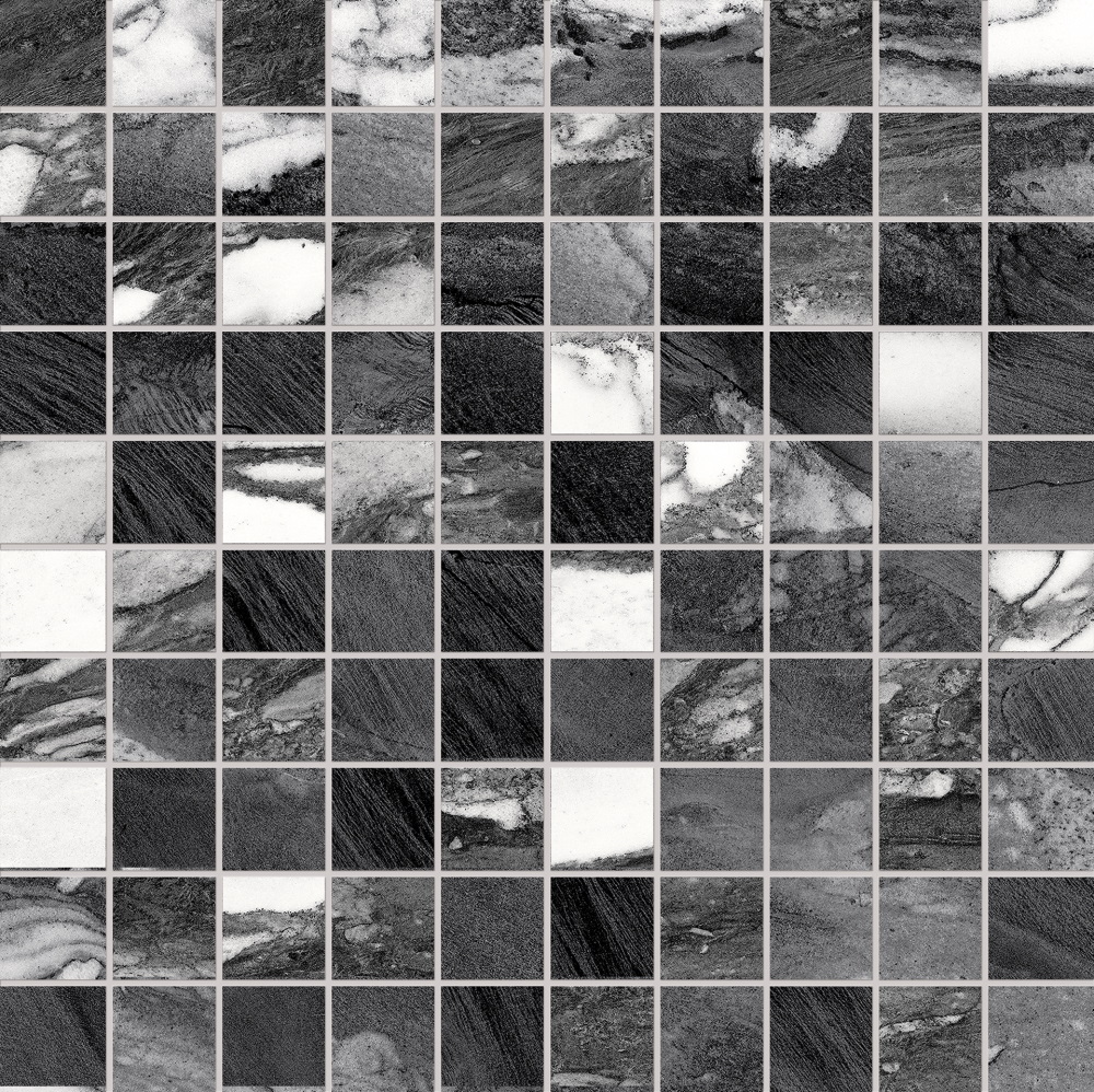 Мозаика Emilceramica (Acif) Tele Di Marmo Mosaico 3X3 Calacatta Renoir Lapp EDQD, цвет чёрно-белый, поверхность лаппатированная, квадрат, 300x300