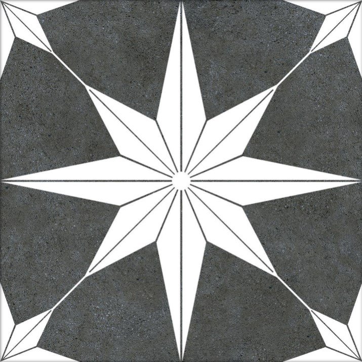 Керамогранит Codicer Stella Night, цвет чёрно-белый, поверхность матовая, квадрат, 250x250