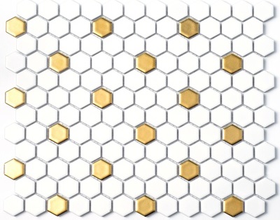 Мозаика NS Mosaic P-517, цвет белый золотой, поверхность матовая, квадрат, 260x300