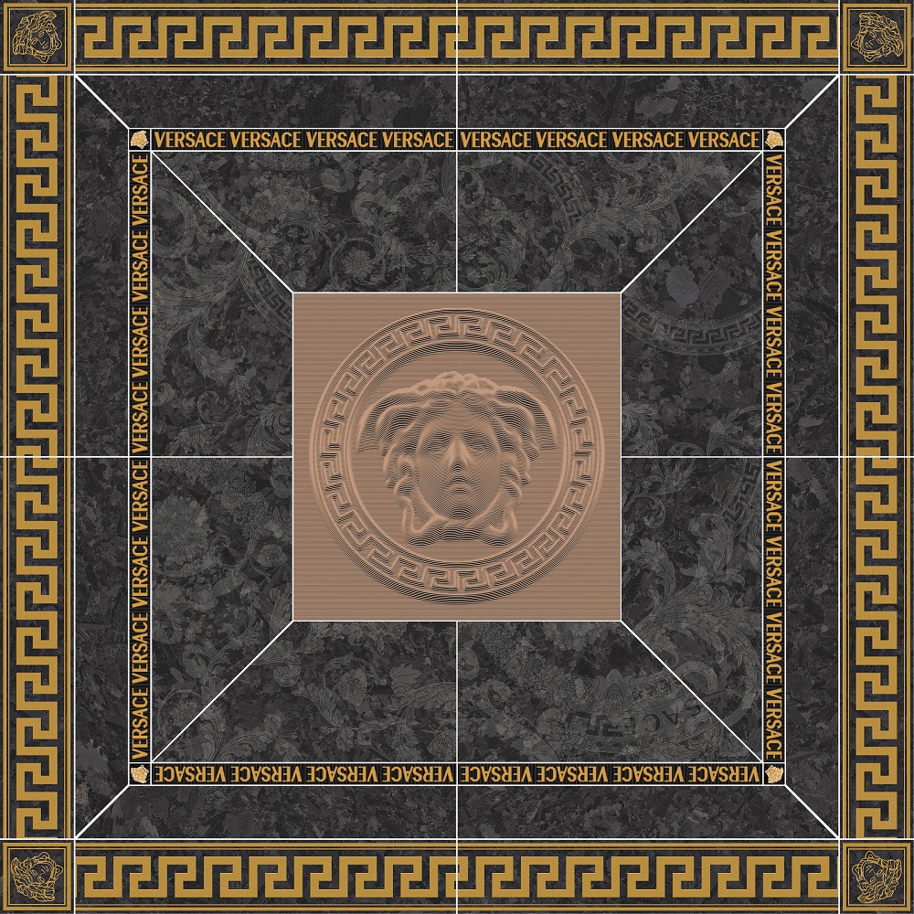 Декоративные элементы Versace Meteorite Ros.Lap Nero Oro 47320, цвет чёрный золотой, поверхность лаппатированная, квадрат, 1200x1200