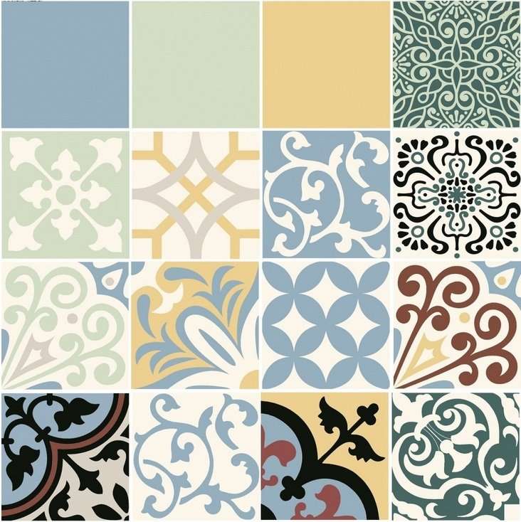 Декоративные элементы Tubadzin D-16-elementowy Beat of White Patch B, цвет оранжевый зелёный синий, поверхность сатинированная, квадрат, 598x598