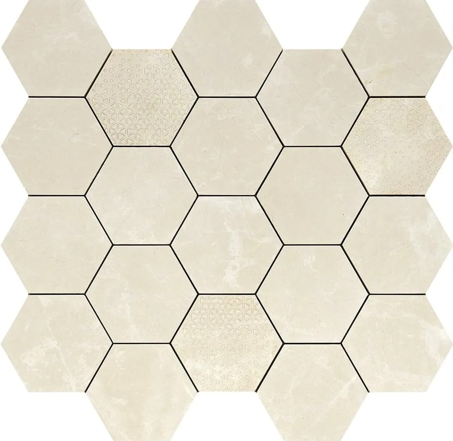 Мозаика Piemme Majestic Hexagon Precious Gem Lev 02676, цвет бежевый, поверхность полированная, шестиугольник, 340x360