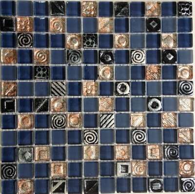 Мозаика Bars Crystal Mosaic Glass Decor Mexico (23x23 mm), цвет синий, поверхность глянцевая, квадрат, 300x300