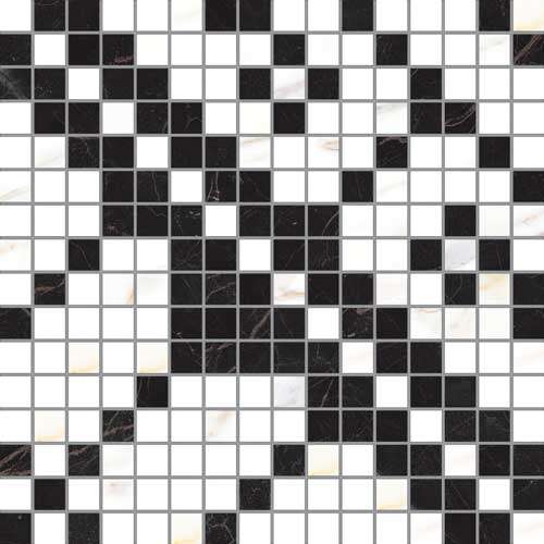 Мозаика Vallelunga Cava Mos Fiore Satin 6000896, цвет чёрно-белый, поверхность сатинированная, квадрат, 300x300