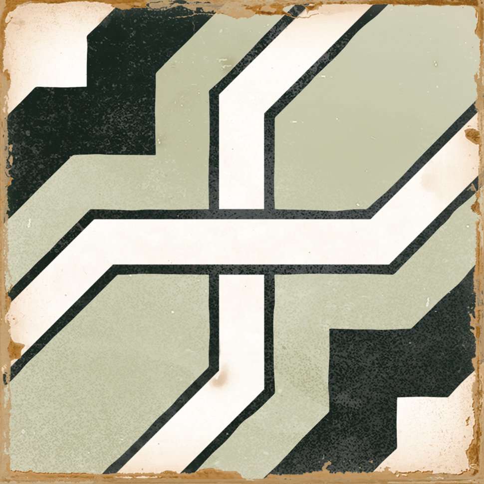 Керамическая плитка Harmony Casablanca Torres 29417, цвет белый чёрный зелёный, поверхность матовая, квадрат, 125x125