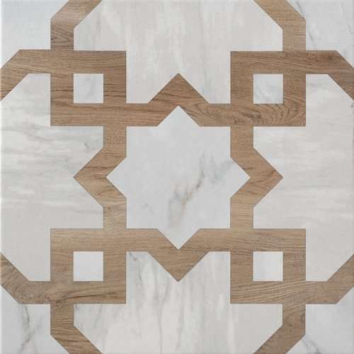 Керамогранит Keradom Marble & Wood Decoro 4, цвет белый коричневый, поверхность матовая, квадрат, 250x250
