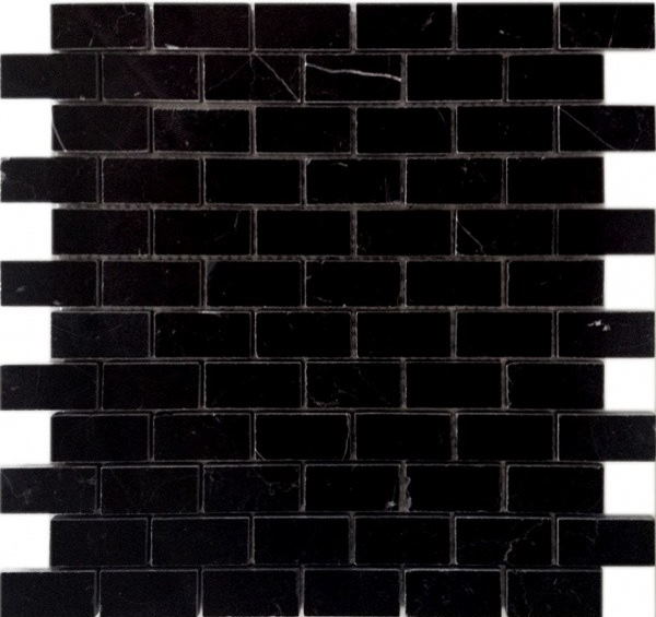 Мозаика Caramelle Mosaic Pietrine Nero Oriente Pol 23X48 7mm, цвет чёрный, поверхность полированная, под кирпич, 298x298