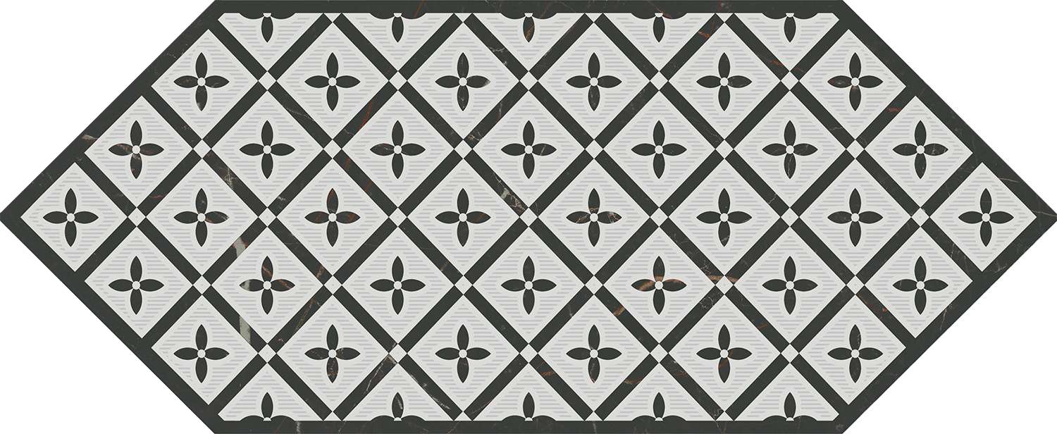 Декоративные элементы Kerama Marazzi Келуш 5 черно-белый HGD\A484\35006, цвет чёрно-белый, поверхность глянцевая, шестиугольник, 140x340