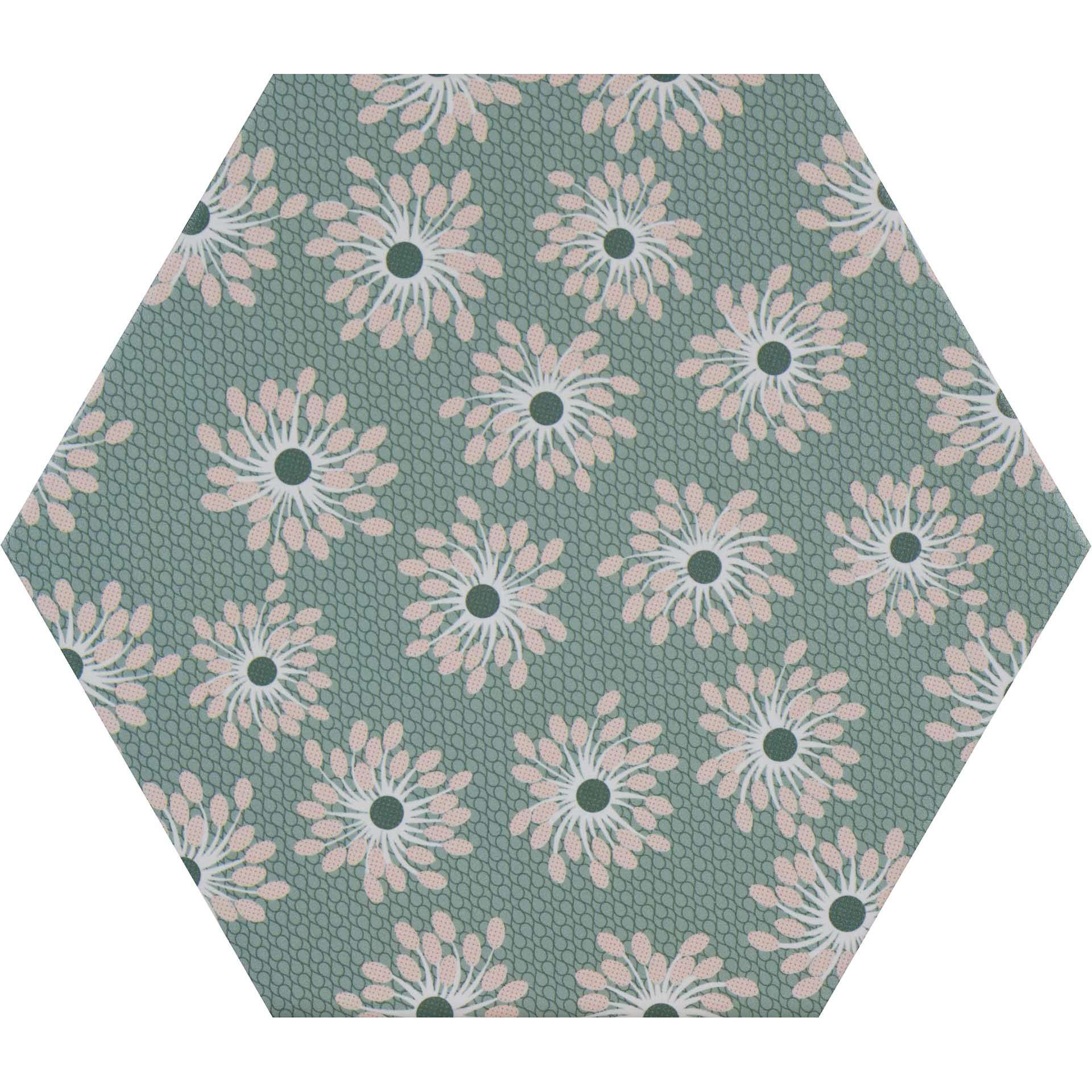 Керамогранит Ornamenta Decor Carpet DE23CA, цвет бирюзовый, поверхность матовая, шестиугольник, 200x230