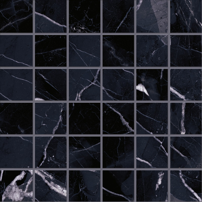 Мозаика Emilceramica (Acif) Tele Di Marmo Revolution Mosaico 5X5 Calacatta Black Lapp EHP3, цвет чёрный, поверхность лаппатированная, квадрат, 300x300
