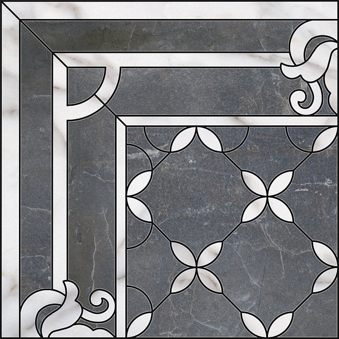 Декоративные элементы Kerama Marazzi Декор Виндзор 1\4 розона ID42, цвет чёрный, поверхность лаппатированная, квадрат, 600x600
