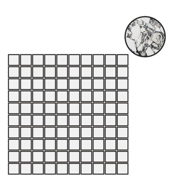 Мозаика Floor Gres B&W Marble Pebble Naturale Mosaico (3X3) 767390, цвет чёрно-белый, поверхность матовая, квадрат, 300x300