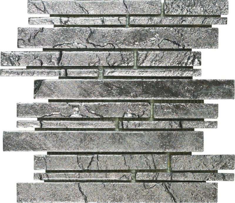 Мозаика Dune Stone Mosaics Duende Platinum 187281, цвет серый, поверхность глянцевая, прямоугольник, 300x300