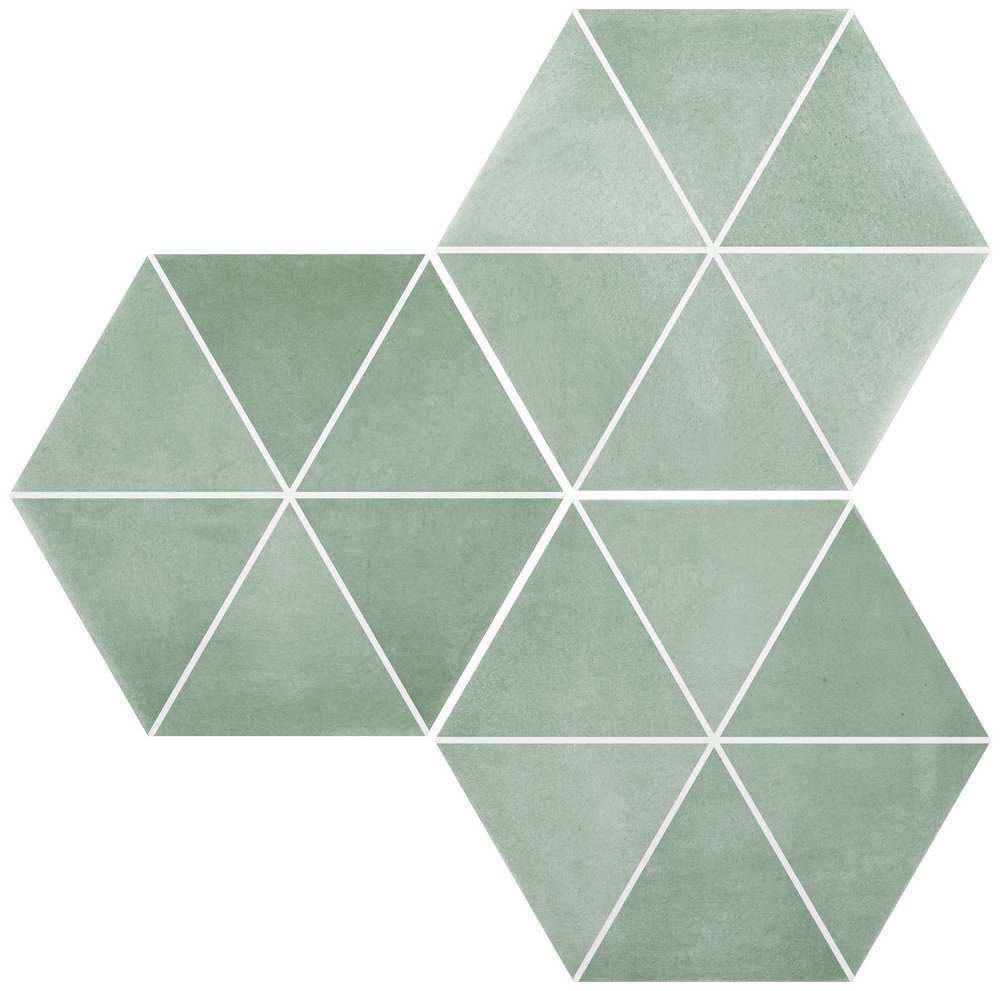 Керамогранит Durstone Six Cementine Capri Aqua, цвет зелёный, поверхность матовая, шестиугольник, 230x270
