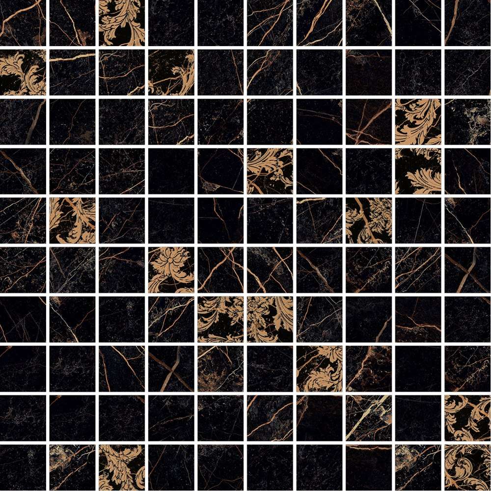 Мозаика Versace Marble Mos.T100 Dec Nero 240823, цвет чёрный, поверхность лаппатированная, квадрат, 291x291