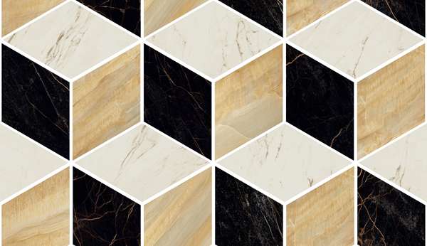 Мозаика Versace Marble Mos.T3 3D Marrone/Oro/Bianco 240840, цвет белый коричневый золотой, поверхность лаппатированная, ромб, 170x291