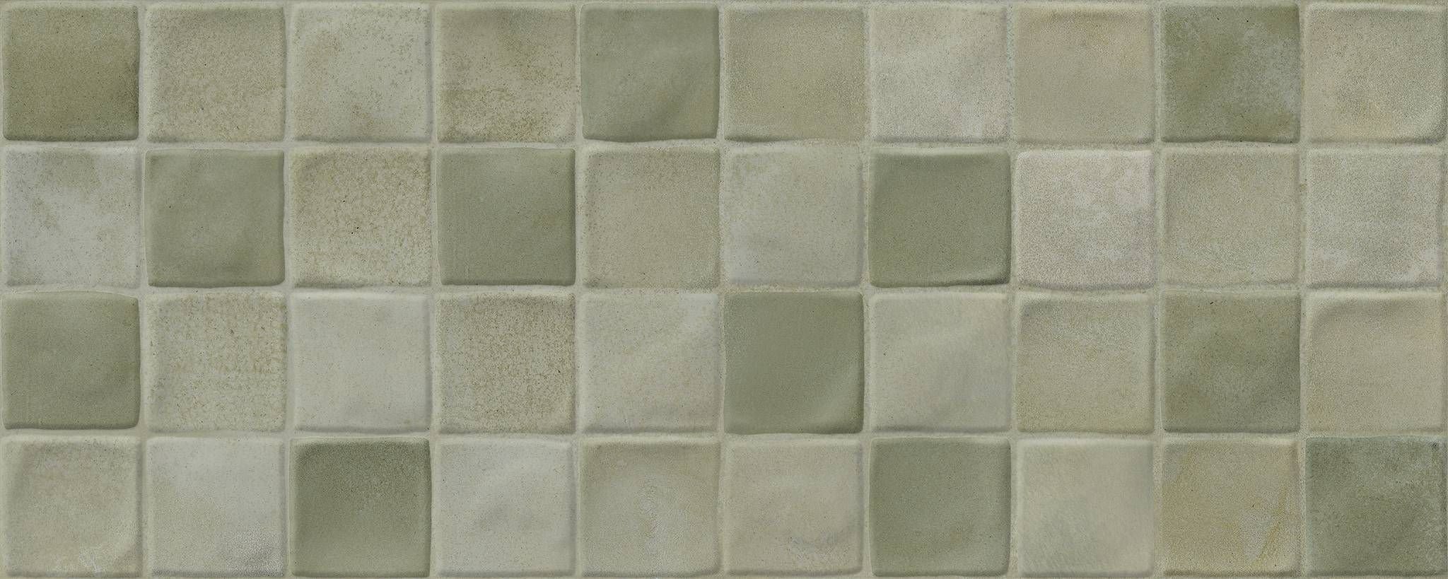 Мозаика Keros Mayolica Decorado Musgo, цвет серый, поверхность глянцевая, прямоугольник, 200x500