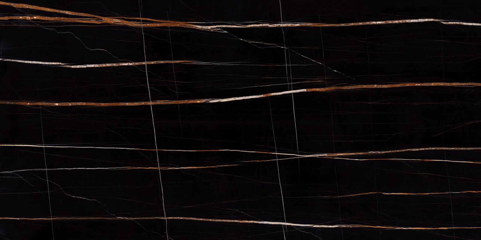 Широкоформатный керамогранит Marazzi Italy Grande Marble Look Sahara Noir Lux M8ZJ, цвет чёрный, поверхность полированная, прямоугольник, 1600x3200