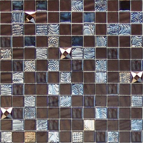 Мозаика Onix Mosaico Rev. Mystic Glass Diamond Brown Malla, цвет коричневый, поверхность глянцевая, квадрат, 311x311