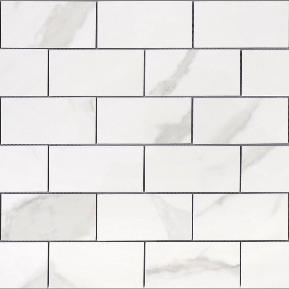 Мозаика Caramelle Mosaic Marble Porcelain Calacatta Pol 48x98, цвет белый, поверхность полированная, квадрат, 298x298