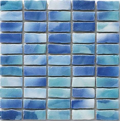 Мозаика Ker-av Frammenti&Riflessi Acqua Verde Mattoncini Lineare KER-9084, цвет голубой, поверхность глянцевая, под кирпич, 300x300
