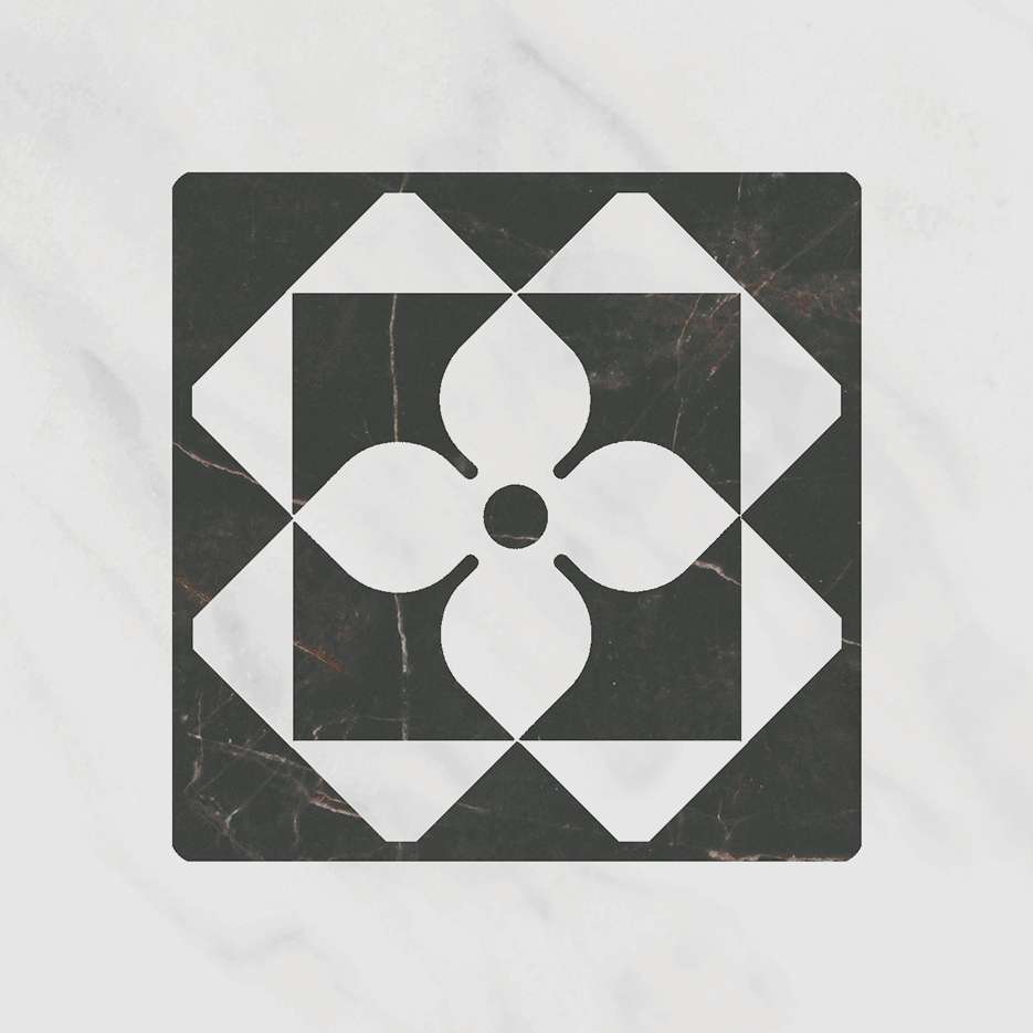 Декоративные элементы Kerama Marazzi Келуш 3 грань черно-белый TOC006, цвет чёрно-белый, поверхность глянцевая, квадрат, 98x98