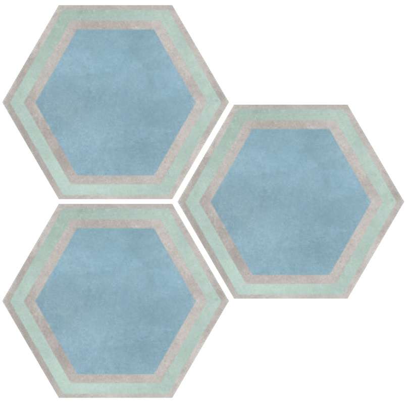 Керамогранит Elios Hexagon Frame Blue 00ZE0C5, цвет серый голубой, поверхность матовая, шестиугольник, 254x292