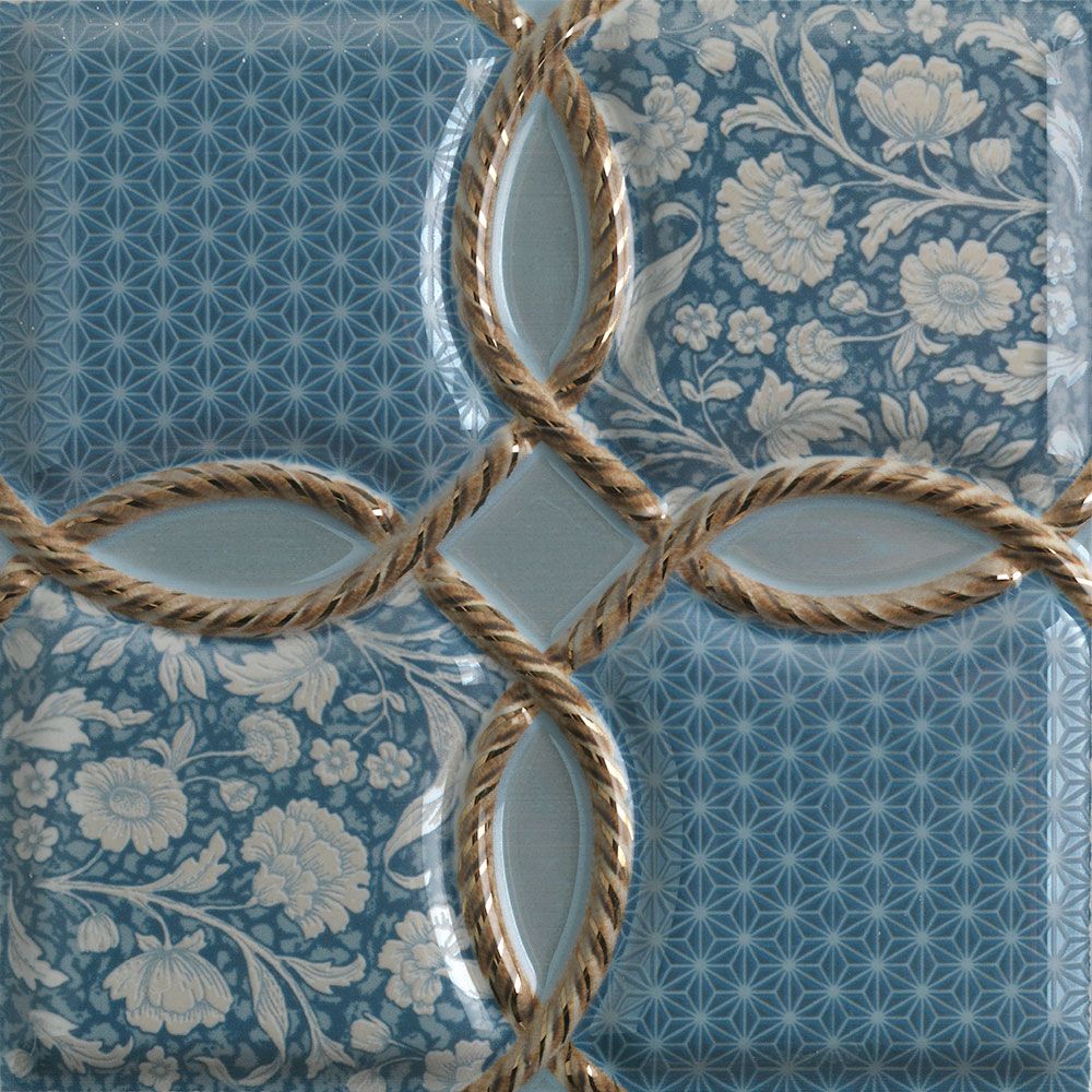 Декоративные элементы CAS Mediterraneo Decor Capri Zafiro, цвет синий, поверхность глянцевая, квадрат, 200x200