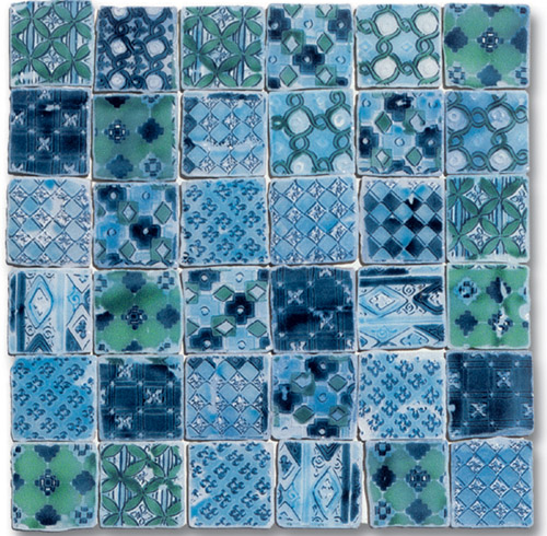 Мозаика Ker-av Frammenti&Riflessi Vetro Vecchio Freddo (5X5 su rete) KER-0503, цвет голубой, поверхность глянцевая, квадрат, 300x300
