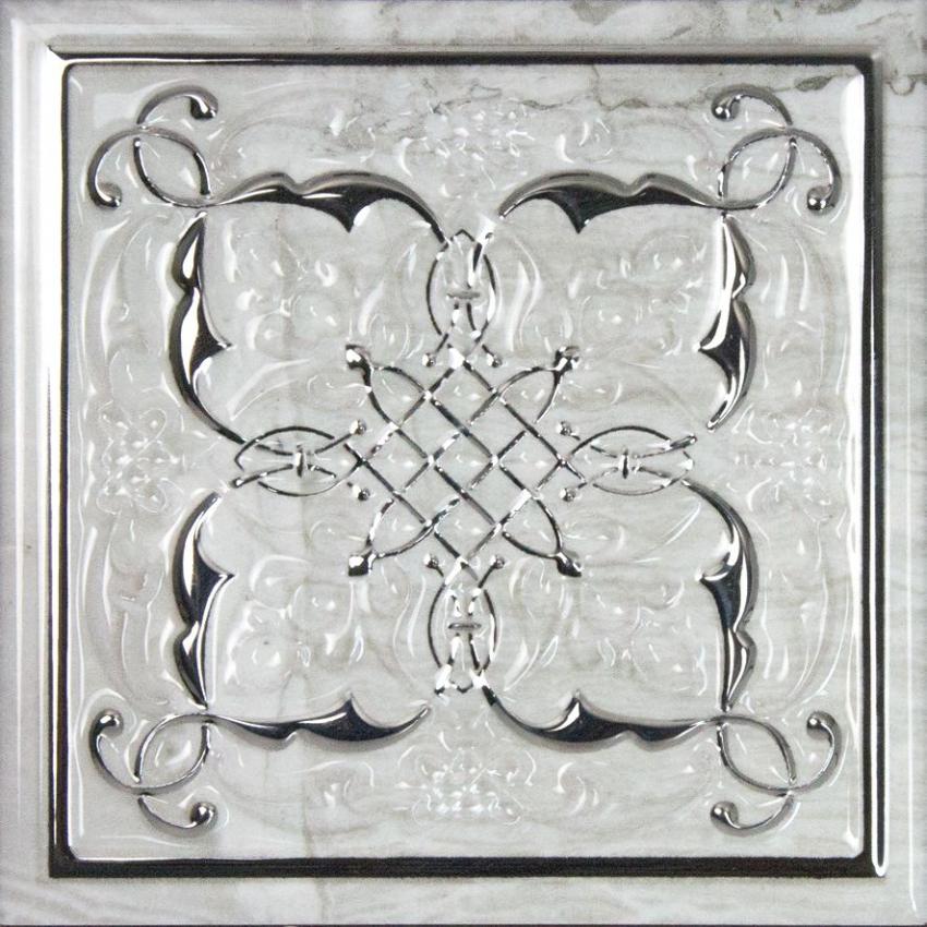 Декоративные элементы Monopole Petra Armonia Silver B, цвет серый, поверхность глянцевая, квадрат, 150x150