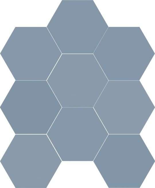 Керамогранит Dune Chicago Exa Ocean 188272, цвет голубой, поверхность матовая, шестиугольник, 215x215