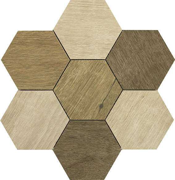 Мозаика Marazzi Italy Treverkdear Mosaico Mix M0KQ, цвет коричневый бежевый, поверхность матовая, шестиугольник, 355x359