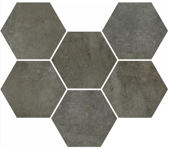Мозаика Coliseumgres Expo Dark Mosaico Hexagon 620110000174, цвет серый тёмный, поверхность матовая, шестиугольник, 250x290