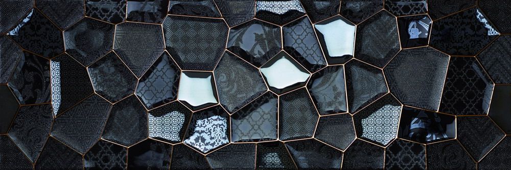 Мозаика Undefasa Colorgloss Negro Bijou Honey Decorado, цвет чёрный, поверхность глянцевая, прямоугольник, 250x750
