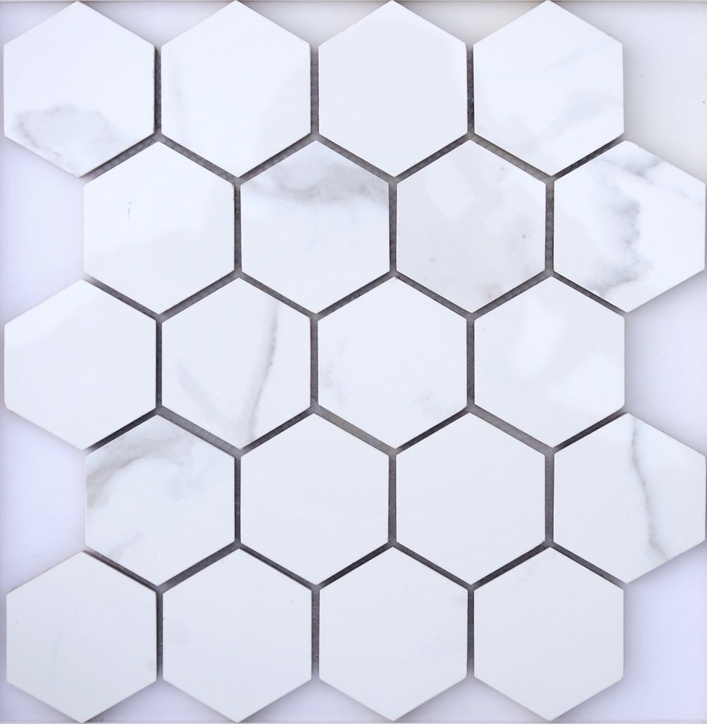 Мозаика Caramelle Mosaic Marble Porcelain Calacatta Pol 37x64, цвет белый, поверхность полированная, прямоугольник, 367x308